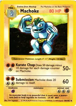 Pokemon TCG Machoke Base Set 34/102 Regular Shadowless Uncommon LP - Image 1