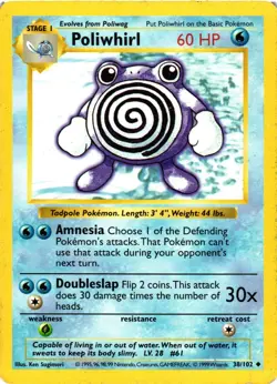 Pokemon TCG Poliwhirl Base Set 38/102 Regular Shadowless Uncommon HP - Image 1