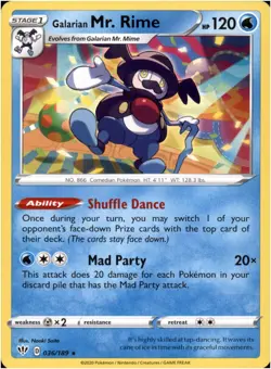Galarian Mr. Rime #36/189 - Rare - Pokemon Darkness Ablaze 2020 - Near Mint - Image 1