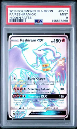 PSA 9 2019 POKEMON SUN & MOON HIDDEN FATES #SV51 FA/RESHIRAM GX HIDDEN FATES - Image 1