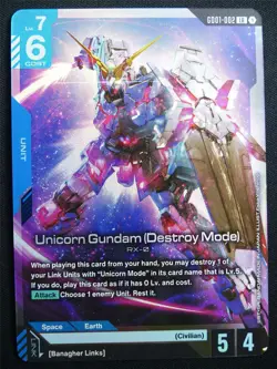 Unicorn Gundam Destroy Mode GD01-002 LR Foil - Gundam Card #47Q - Image 1