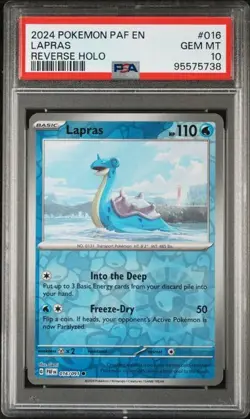 2024 Pokemon PAF EN Lapras PSA 10 GEM REVERSE HOLO #016 - Image 1