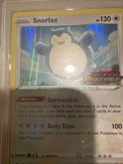 Pokemon Snorlax SWSH068 Vivid Voltage Prerelease Staff Holo PSA 9 - Image 3