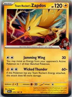Team Rocket's Zapdos 070/182 - SV10: Destined Rivals Pokemon TCG NM Holofoil - Image 1