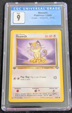 CGC 9 Meowth 1st Edition 56/64 Jungle MINT Pokemon Card 1999 PSA - Image 1