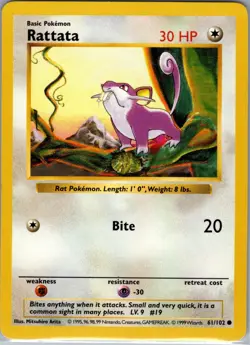 Rattata 61/102 Base Set (Shadowless) - Pokemon Card - NM - Image 1