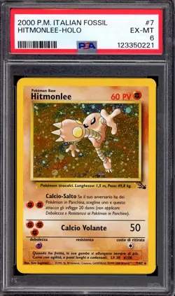 2000 Pokemon Italian Fossil Hitmonlee-Holo #7 PSA 6 EX-MT - Image 1