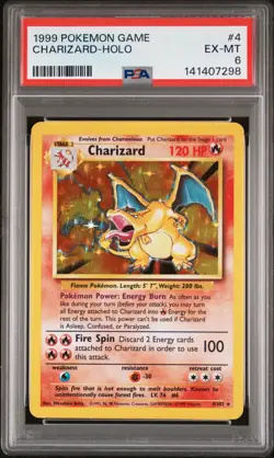 1999 POKEMON BASE SET UNLIMITED #4 CHARIZARD-HOLO PSA 6 - Image 1