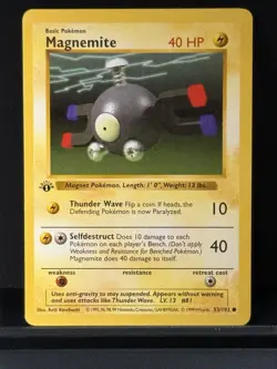 Pokemon Magnemite 1st Edition Base Set Shadowless 53/102 1999 Regular 40 HP - Image 1
