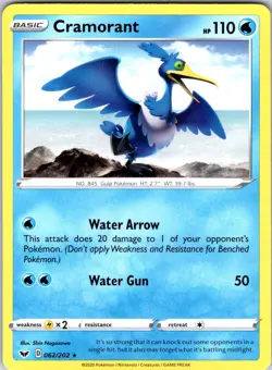 Cramorant 062/202 SWSH01: Sword & Shield Base Set Pokemon NM/LP Reverse Holo - Image 1