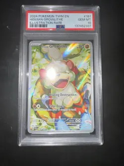 Pokemon Twilight Masquerade Hisuian Growlithe Illustration Rare 181/167 PSA 10 - Image 1