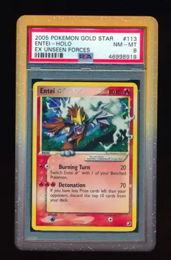 2005 POKEMON EX UNSEEN FORCES GOLD STAR #113 ENTEI-HOLO PSA 8 - Image 1