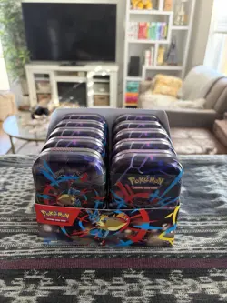 Pokemon TCG Mega Evolution Mini Tin Display 10 Tins Factory Sealed - Image 1