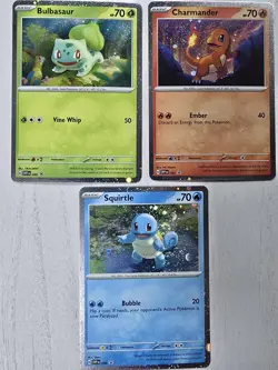 Pokemon 151 Cosmo Holo Promo Bulbasaur Charmander Squirtle SVP 046 047 048 Swirl - Image 1