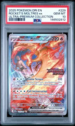 2025 Pokemon Destined Rivals Card 229/185 Rocket's Moltres Ultra Premium PSA 10 - Image 1