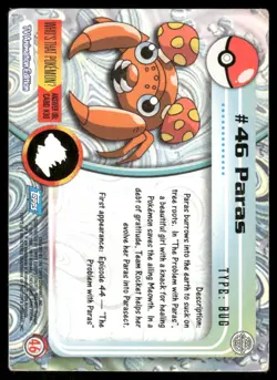 Pokemon Cards Paras #46 Topps Trading Cards Series 1 MP - Image 2