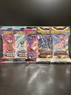 (5) Pokemon Sword and Shield Sleeved Booster Pack Lot - Image 1