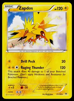 Zapdos - Reverse Holo 23/108 Rare Pokemon XY - Roaring Skies NM - Image 1
