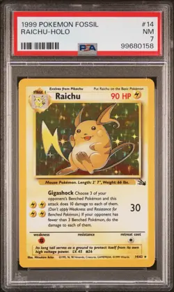 PSA 7 Raichu Holo Pokemon Fossil Set 14/62 - Image 1