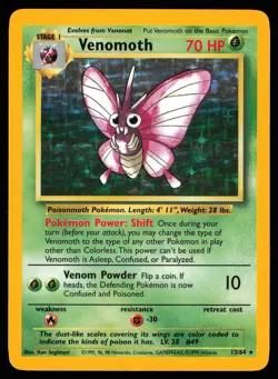 Venomoth 13/64 Holo NO SYMBOL ERROR | LP | Jungle | Pokemon TCG - 1999 - Image 1