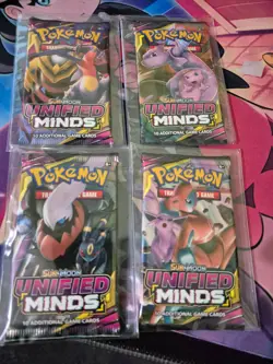 POKEMON TCG Unified Minds Booster Pack Complete Art Set (4 packs) - Image 1