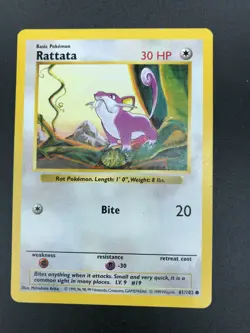Rattata 61/102 Base Set Shadowless Pokemon 1999 WOTC Vintage Card NM - Image 1