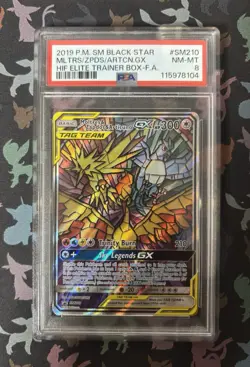 PSA 8 Moltres & Zapdos & Articuno GX SM210 Hidden Fates Black Star Promo Pokemon - Image 3