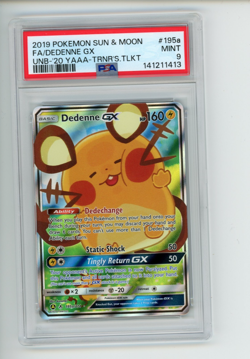 2019 Pokemon Unbroken Bonds Toolkit Dedenne GX 195a/214 Full Art Holo Rare PSA 9 - Image 1