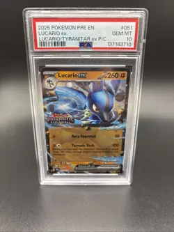 2025 POKEMON PRE EN-PRISMATIC EVOLUTIONS #051 LUCARIO EX PSA 10 STAMPED🔥 - Image 1