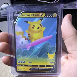 Pokemon Surfing Pikachu V Ultra Rare Holo 200 HP Celebrations 008/025 English - Image 1