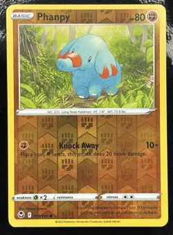 Pokemon TCG Phanpy Silver Tempest 091/195 Reverse Holo Sword & Shield NM 2022 - Image 1