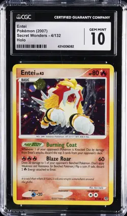 2007 POKEMON SECRET WONDERS, HOLO #4/132 ENTEI CGC 10 GEM MINT - Image 1