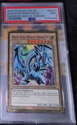 2021 YU-GI-OH! MAXIMUM GOLD: EL DORADO EN001 BLUE-EYES WHITE DRAGON 1ST ED PSA 9 - Image 1