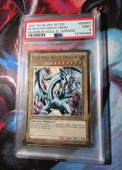 2021 YU-GI-OH! MAXIMUM GOLD: EL DORADO EN001 BLUE-EYES WHITE DRAGON 1ST ED PSA 9 - Image 3