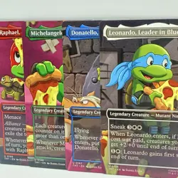 MTG Set of 4x Borderless Turtles TMNT Leonardo Raphael Michaelangelo Donatello - Image 1