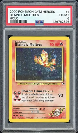 BLAINE'S MOLTRES 2000 Pokemon Gym Heroes Holo with Swirl #1 - PSA 6 - Image 1