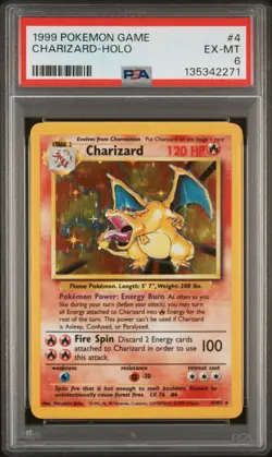 1999 POKEMON BASE SET UNLIMITED #4 CHARIZARD-HOLO PSA 6 - Image 1