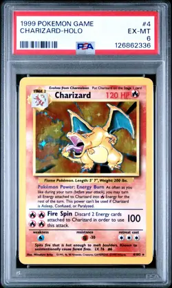 1999 POKEMON BASE SET UNLIMITED #4 CHARIZARD-HOLO PSA 6 - Image 1