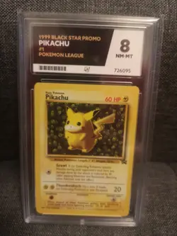 1999 Promo Black Star Promo Card Ace Grade 8 Pikachu Card #1 Pokemon League - Image 1