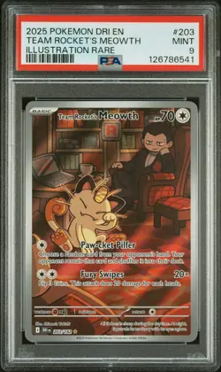 2025 POKEMON DRI EN-DESTINED RIVALS ILLUSTRATION RARE TEAM ROCKET'S MEOWTH PSA 9 - Image 1