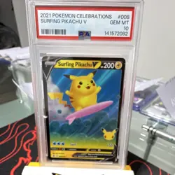 Pokemon Surfing Pikachu V 008/025 Celebrations Holo PSA 10 Ultra Rare Graded - Image 1