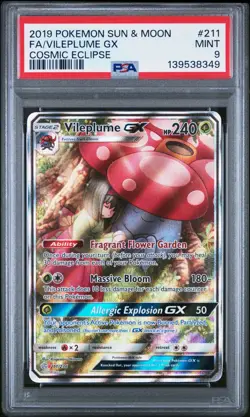 POKEMON VILEPLUME GX Cosmic Eclipse Full Art 211/236 PSA 9 MINT - Image 1