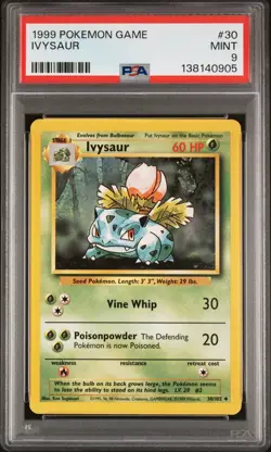 POKEMON IVYSAUR Base Set WOTC 30/102 PSA 9 MINT - Image 1