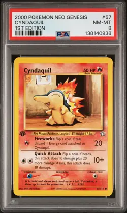 POKEMON CYNDAQUIL 1st Edition Neo Genesis 57 PSA 8 NM-MT - Image 1
