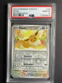 Eevee 135 PSA 10 2024 Pokemon TWM EN Reverse Holo - Image 1