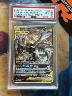 PIKACHU & ZEKROM GX SM168 TAG TEAM TINS POKEMON BLACK STAR PROMO FULL ART PSA 10 - Image 1