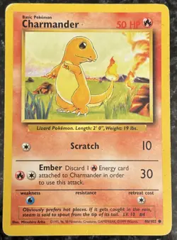 Charmander 046/102 Base Set Regular Common HP/DMG Vintage Pokemon Card 1999 - Image 1