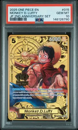 2025 One Piece EN JP 2nd Anniversary Set #015 Monkey D. Luffy PSA 10 GEM MINT - Image 3