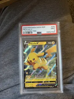 2020 Pokemon Sword & Shield Black Star Promo V Powers Tins Pikachu V #063 PSA 9 - Image 1