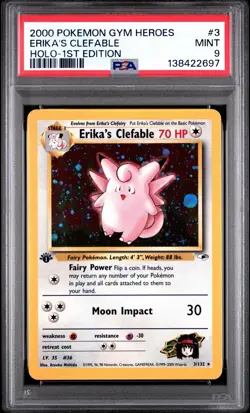 PSA 9 Pokemon Erika's Clefable 003/132 Gym Heroes Holo 1st Edition - Image 1